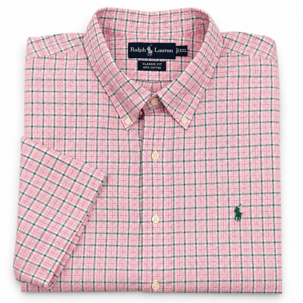 Ralph Lauren Classic Fit Pink Green Plaid Button Shirt Men's XXL Cotton